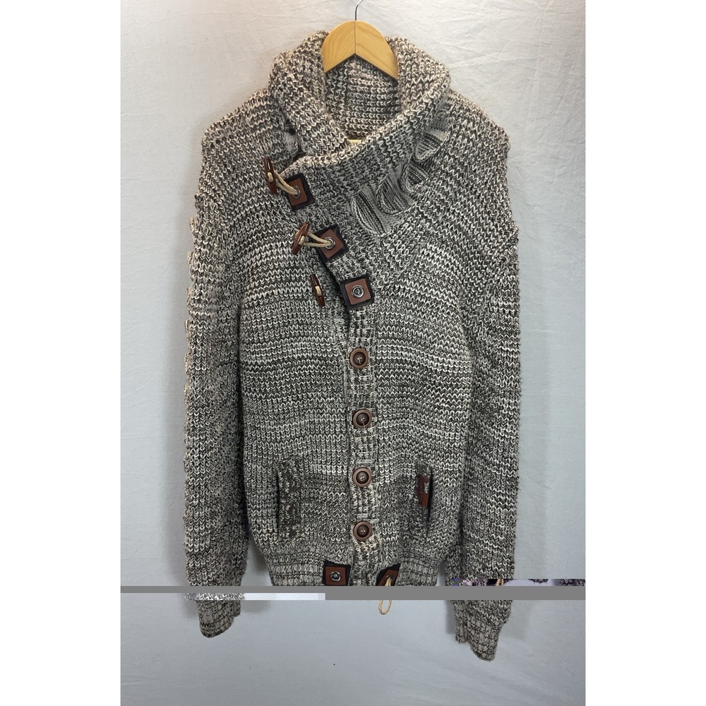 LCR Black Edition Men XL Brown Cable Knit Toggle Pockets Shawl Cardigan Sweater